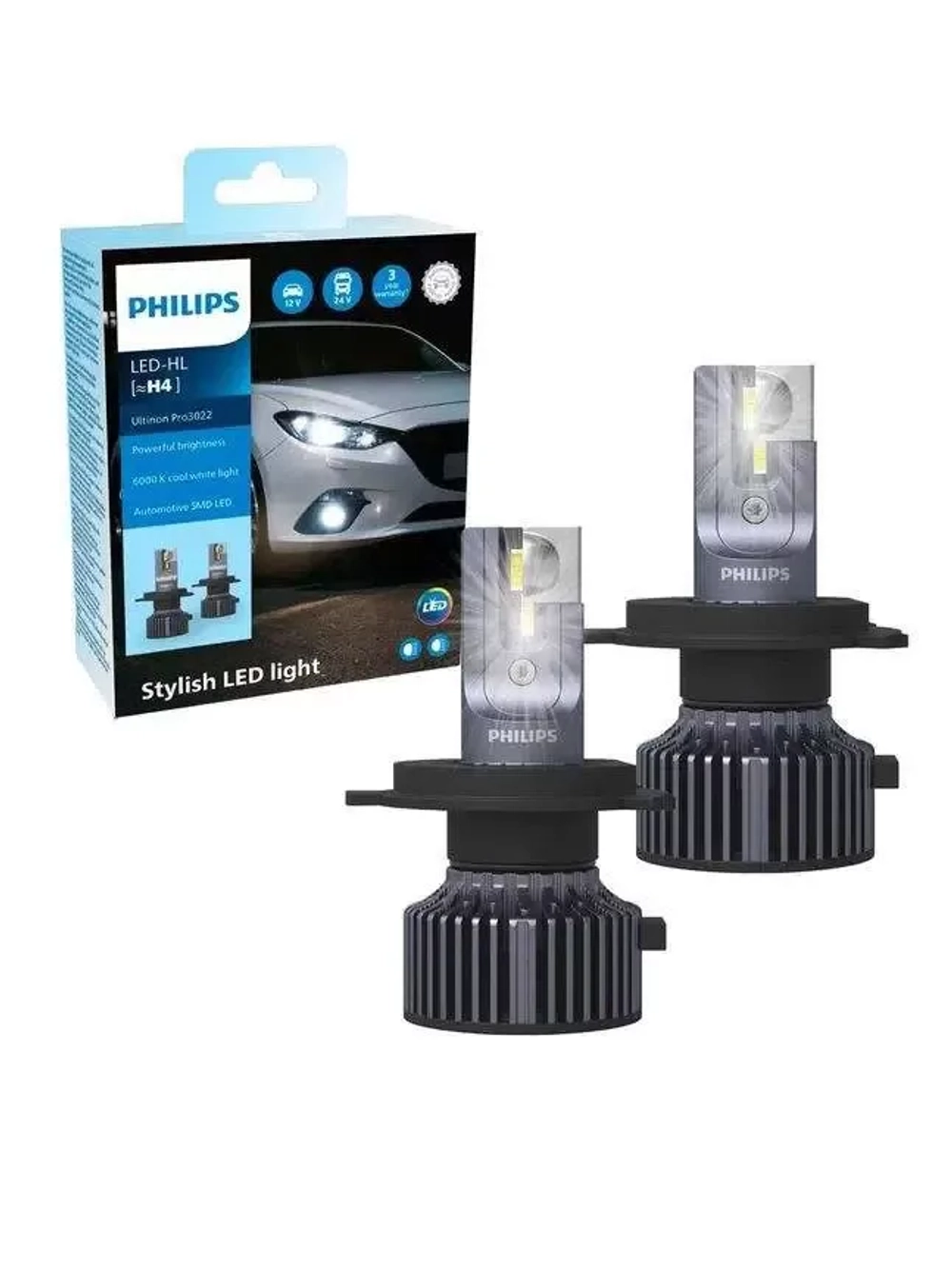 Автолампа LED Н 4 к-т Philips Ultinjn Pro3022 20/20W 6500К 12/24V (11342U3022X2) ORIGINAL