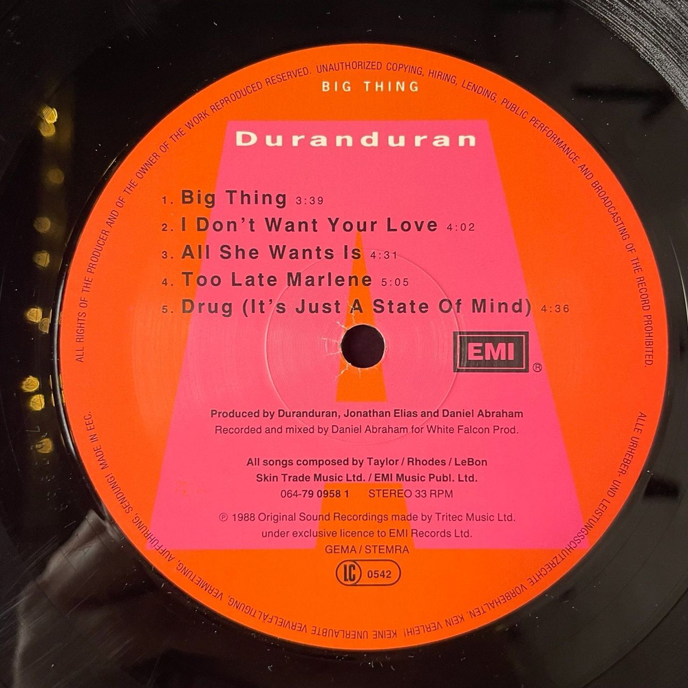 Винтажная виниловая пластинка LP Duran Duran Big Thing (Germany 1988)