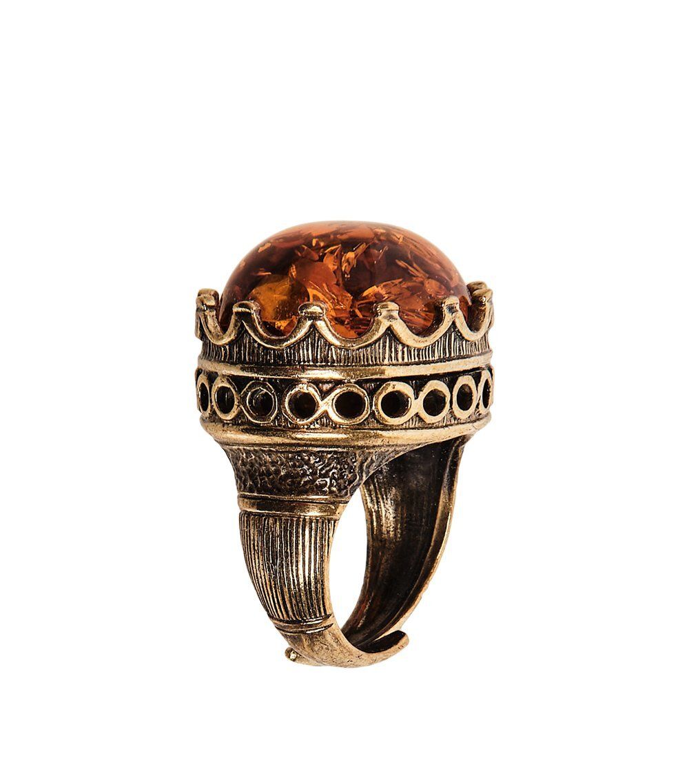AM-2457 Кольцо «Корона» (латунь, янтарь)