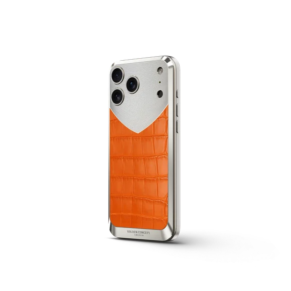 Чехол для iPhone 17 на магните - Натуральная кожа Аллигатора - Оранжевый