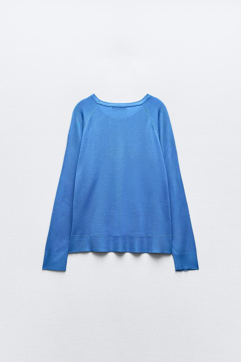 ZARA БАЗОВЫЙ ДЖЕМПЕР ИЗ ТОНКОГО ТРИКОТАЖА, СИНИЙ