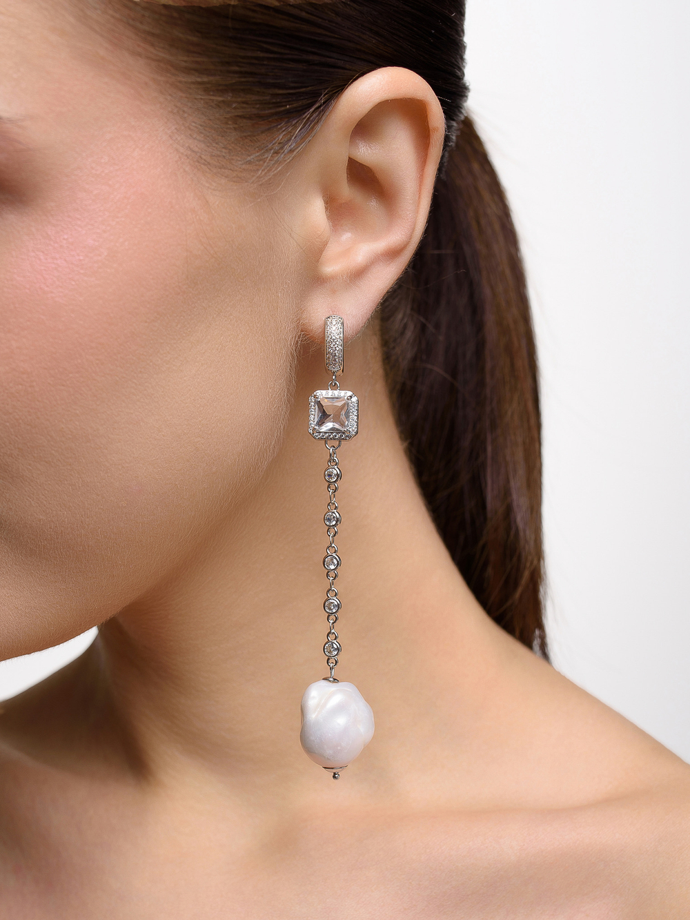 Серьги "Caramel eye pearl" Silver