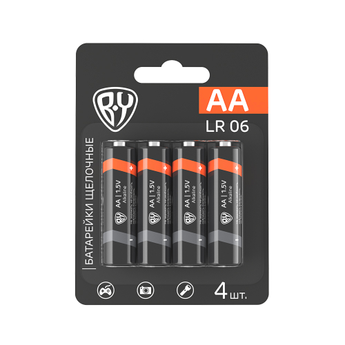 Батарейки AA BY (LR06) 4шт в блистере, щелочные 1.5V, высокой ёмкости