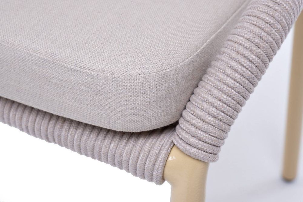 "Милан" стул плетеный из роупа, каркас алюминий (RAL1001), роуп бежевый круглый, ткань бежевая