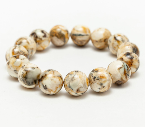 Браслет из янтаря натурального. Янтарь белый пейзажный калининградский, диаметр 12 мм
