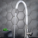 Смеситель для кухни, РМС, гибк излив, с картриджем, бел, SUS124W-016F