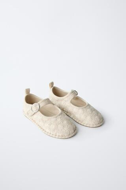 ZARA БАЛЕТКИ С ВЫШИВКОЙ, ЭКРЮ