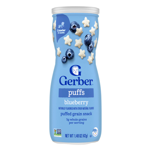 Gerber, Puffs, злаковые подушечки, для малышей от 8 месяцев, голубика, 42 г (1,48 унции)