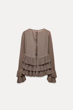 ZARA СВИТЕР ИЗ ТОНКОГО ТРИКОТАЖА С ВОЛАНАМИ, АНТРАЦИТОВО-СЕРЫЙ