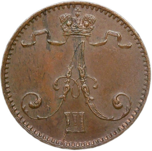 1 пенни (penni) 1893, монета для Финляндии (XF-AU)