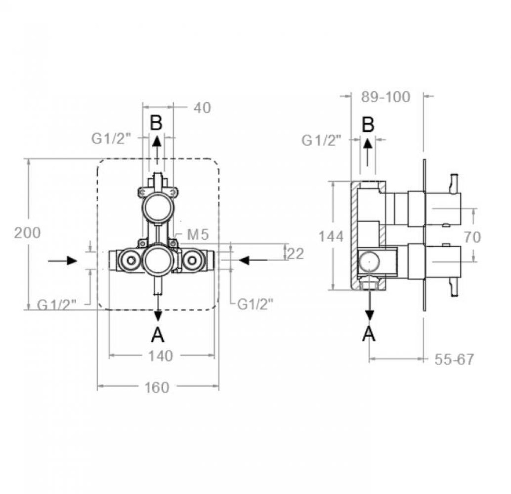 Встраиваемый термостатический смеситель для душа на 2 выхода ODISEA 398722SNM черный