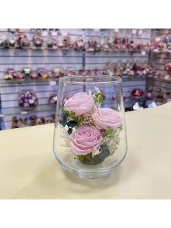 натуральные кустовые розы в стекле, вакуум*