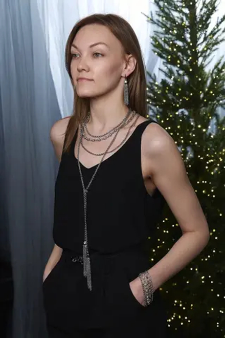 Колье "Богема" с цирконами, оттенок серебро