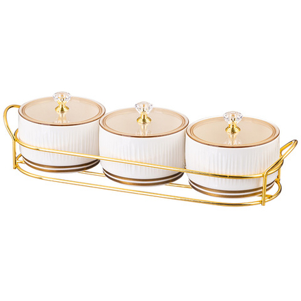 НАБОР БАНОК LEFARD "HERBAL" С ПЛАСТИК. КРЫШКОЙ 3 ШТ. 230 МЛ НА МЕТАЛЛ. ПОДСТАВКЕ (КОР=24НАБ.)