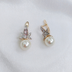 "Бралиса" серьги в золотом покрытии из коллекции "Жемчужная рапсодия" от Jenavi  с английским замком