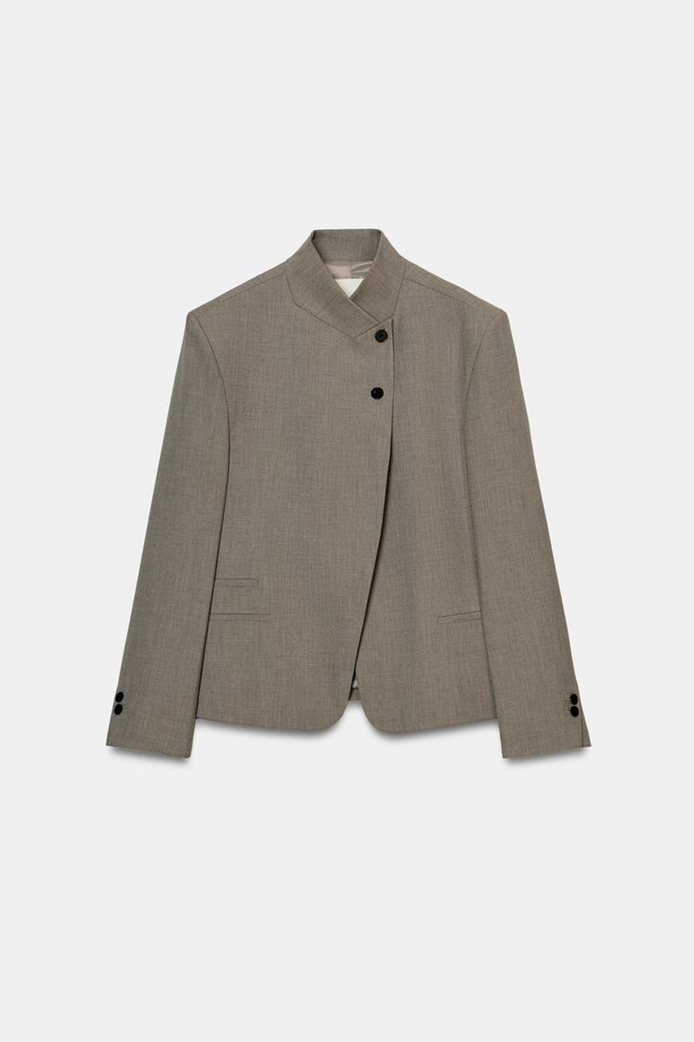 ZARA БЛЕЙЗЕР С ВОРОТНИКОМ-СТОЙКОЙ — ZW COLLECTION, КАМЕННО-СЕРЫЙ