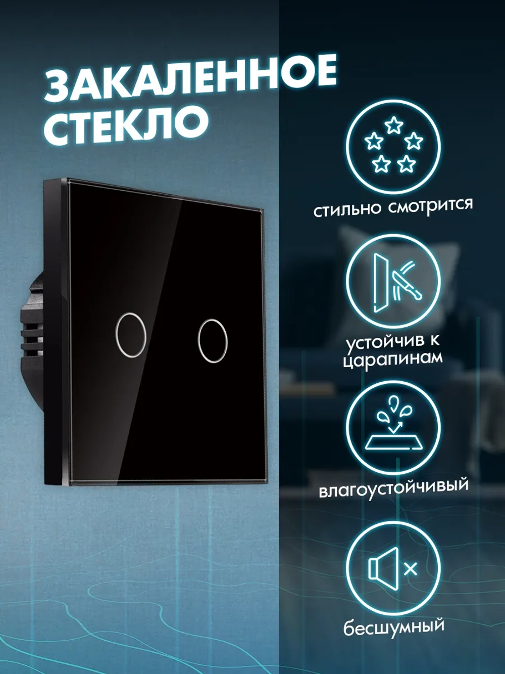 Выключатель сенсорный двухклавишный проводной для дома