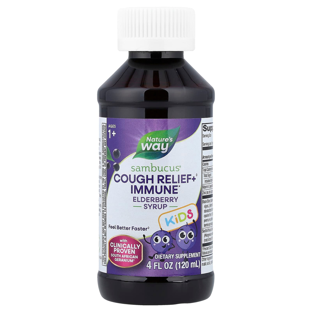 Nature's Way, Kids, Sambucus®, сироп от кашля и иммунитет для детей от 1 года, бузина, 120 мл (4 жидк. унции)