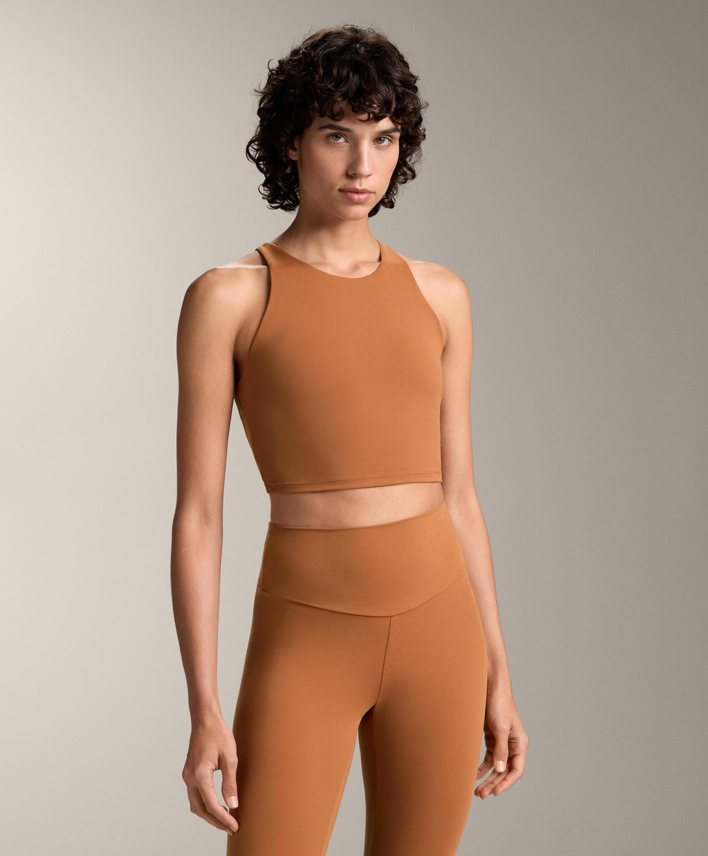 Oysho Майка Comfortlux с чашками и полосками на спине, цвет жженого апельсина