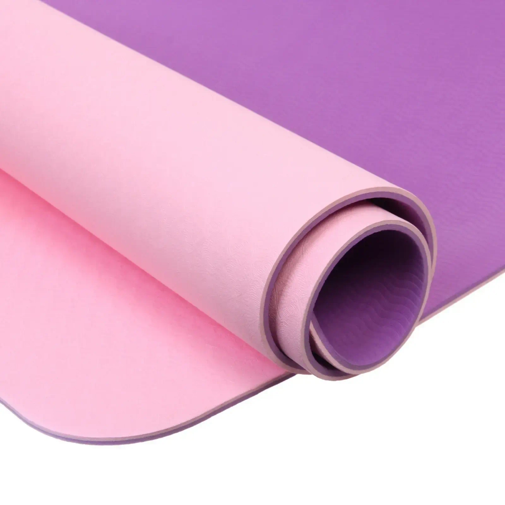 Коврик для йоги 6 мм 183х80 см «Энергия» 2х сторонний TPE, розовый/фиолетовый