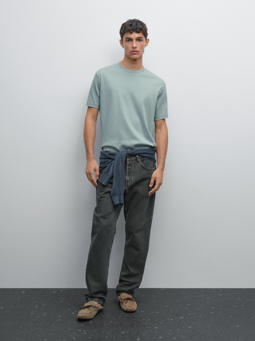 Massimo Dutti Футболка из 100% хлопка, пастельно-голубой