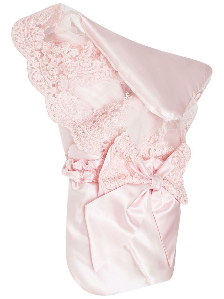 Зимний конверт-одеяло на выписку &quot;Венеция&quot; атлас (нежно розовый с розовым кружевом) без пледа