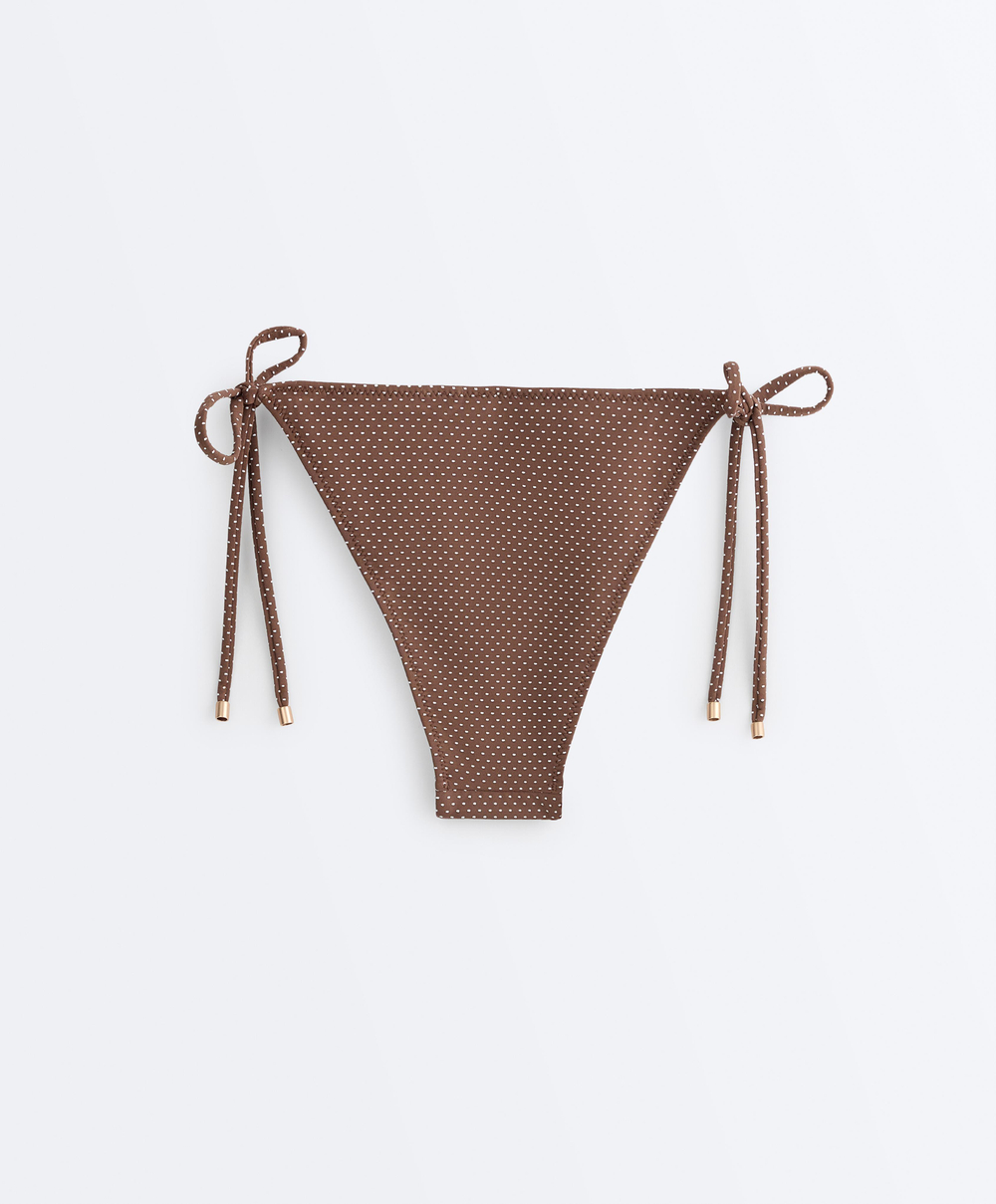 OYSHO Полуоткрытые плавки бикини в мини-горошек, коричневый