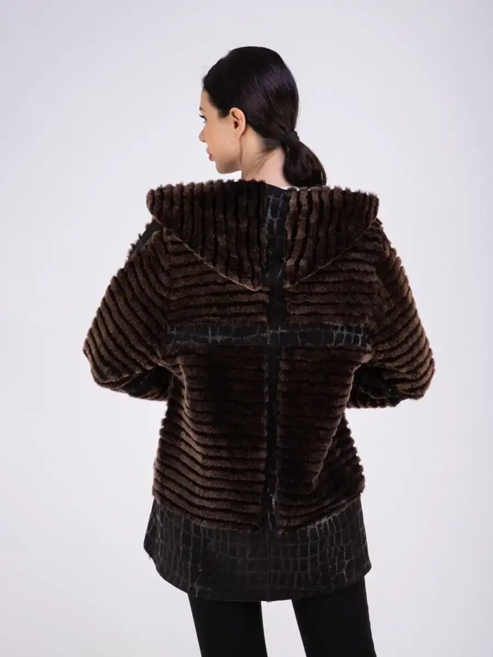 Дубленка женская натуральная с капюшоном оверсайз Турция