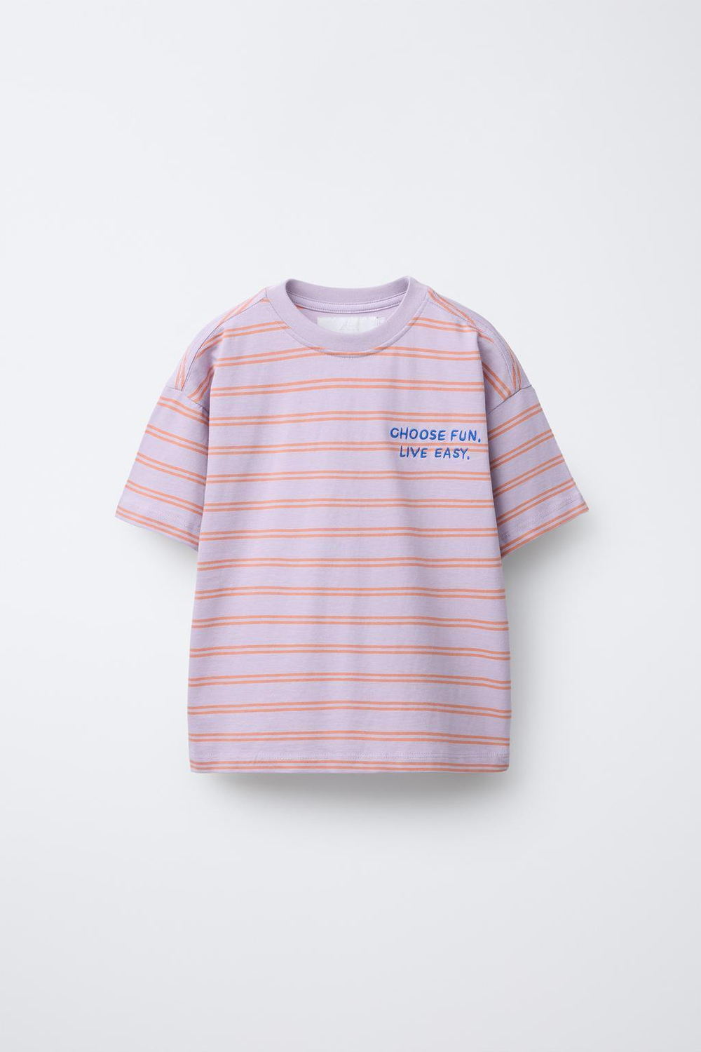 ZARA ФУТБОЛКА В ПОЛОСКУ С ВЫШИТОЙ НАДПИСЬЮ, ЛИЛОВЫЙ