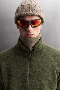 ZARA СВИТЕР ИЗ ШЕРСТИ С ВОРОТНИКОМ НА МОЛНИИ, ЗЕЛЕНЫЙ МЕЛАНЖ