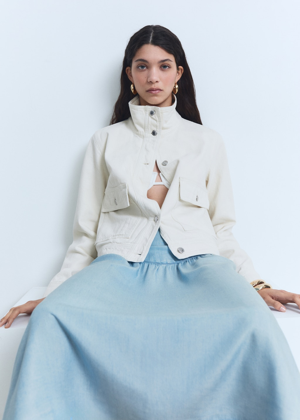 Миди-юбка из мягкого денима со сборкой