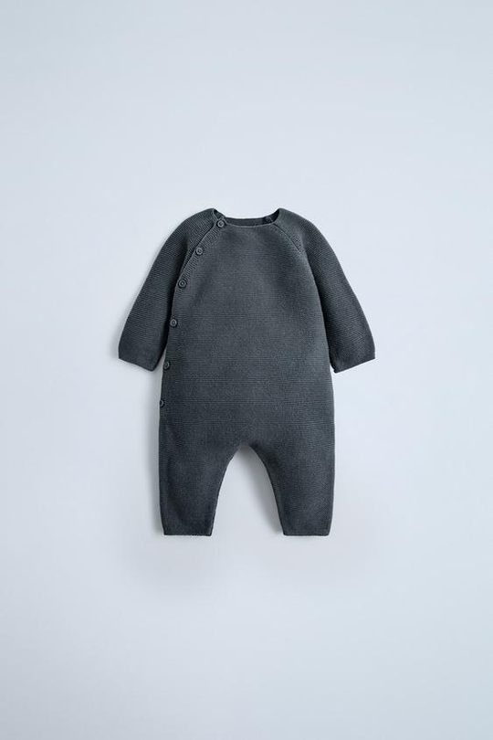 ZARA КОМБИНЕЗОН-КИМОНО КРУПНОЙ ВЯЗКИ, СВИНЦОВЫЙ