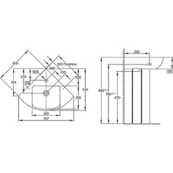 Раковина угловая Jacob Delafon Odeon Up 50х50 E4710 схема