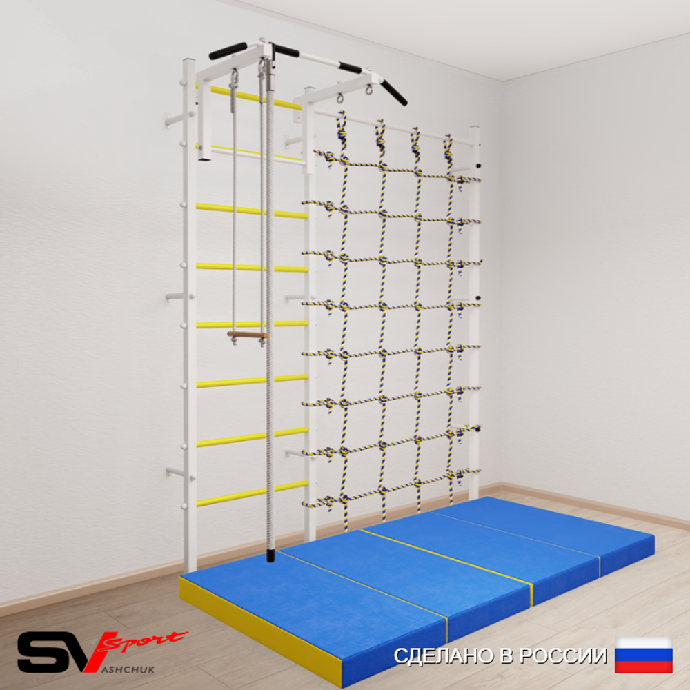 Шведская стенка Sv Sport усиленная 61540 (Турник стандарт/Канат/Трапеция/Мат 2м/Канатный лаз)