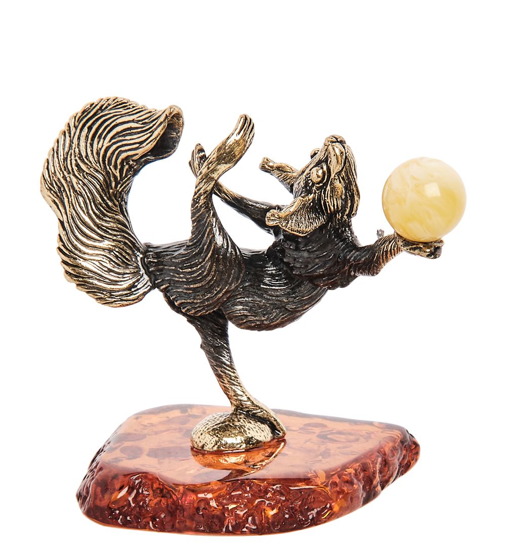 AM-1331 Фигурка «Белочка гимнастка» (латунь, янтарь)