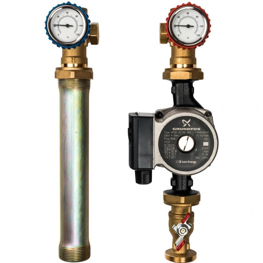 Насосная группа с прямым контуром ф1" с насосом Grundfos UPSO 25-65 теплоизоляции Stout
