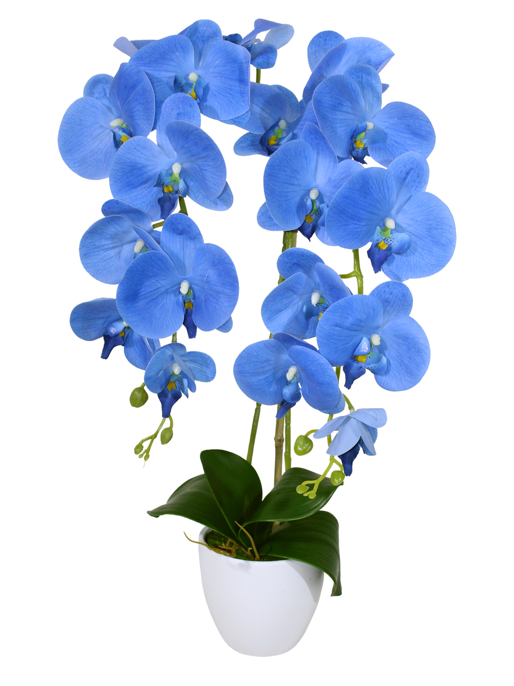 Искусственные цветы Орхидеи 2 ветки синие латекс 55см в кашпо