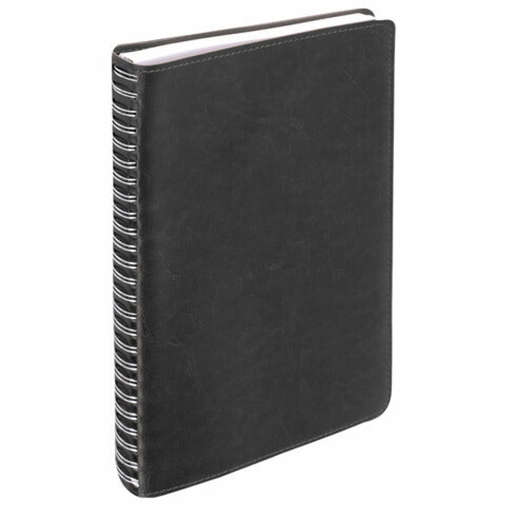 Тетрадь А5 (148x218 мм), BRAUBERG "Office PRO", гибкая, под кожу, гребень, 80 л., черная, 111046