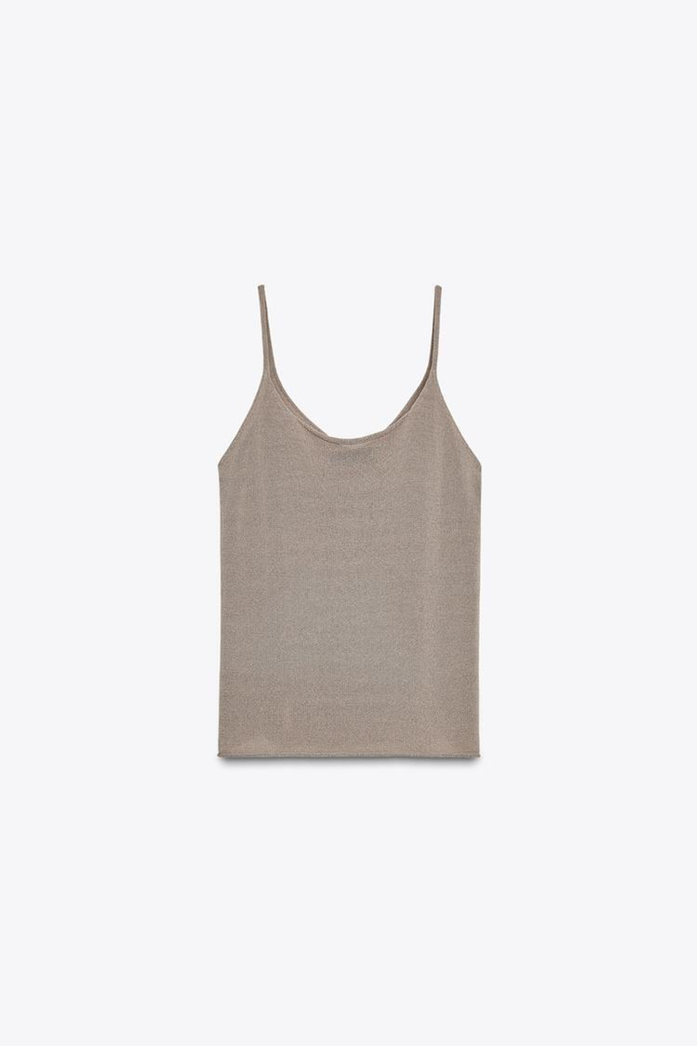 ZARA ТРИКОТАЖНЫЙ ТОП НА БРЕТЕЛЯХ, КОРИЧНЕВАТЫЙ