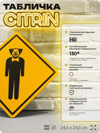 Табличка "Клоун" шуточная прикольная табличка на дверь и стену, для офиса и дома, декоративный знак, 24,5х24,5 см, пластиковая, Айдентика Технолоджи