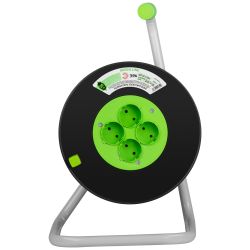 Удлинитель силовой ЭРА GREEN LINE KAT-2x1.5-20m Greenline на катушке пластик 4 розетки без заземления 20м ПВС 2x1.5мм2 | Силовые удлинители