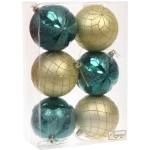 Новогодние шары «Снежный вальс» 8 см (набор 6 шт), Изумруд/Золото