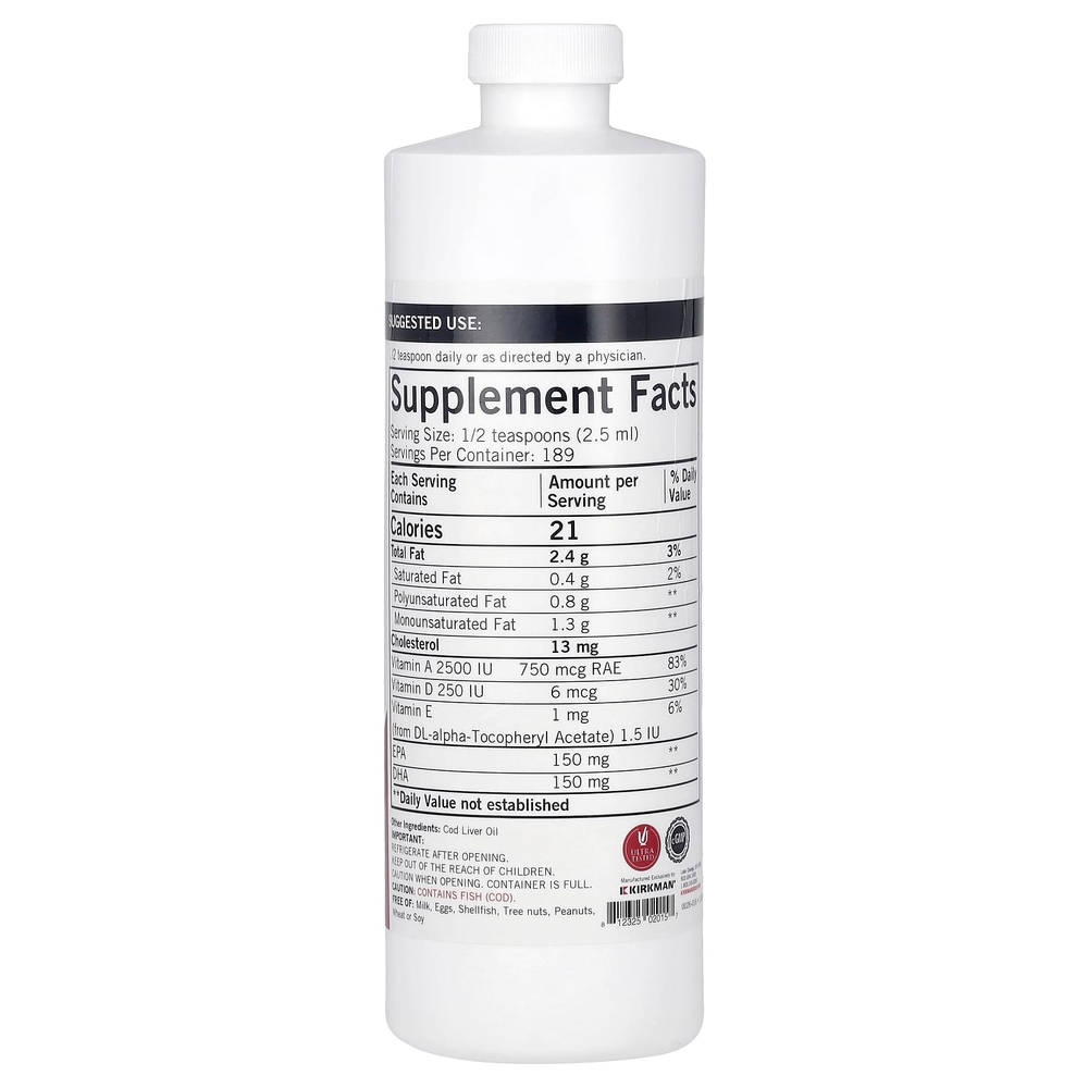 Kirkman Labs, жидкий жир печени трески, 473 мл (16 жидк. унций)