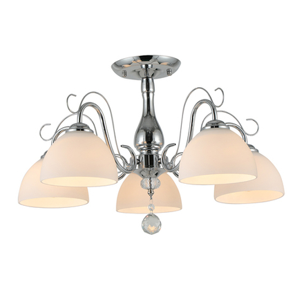 Люстра на штанге 5x40Вт E27, металл/стекло/хрусталь, хром, белый матовый плафон