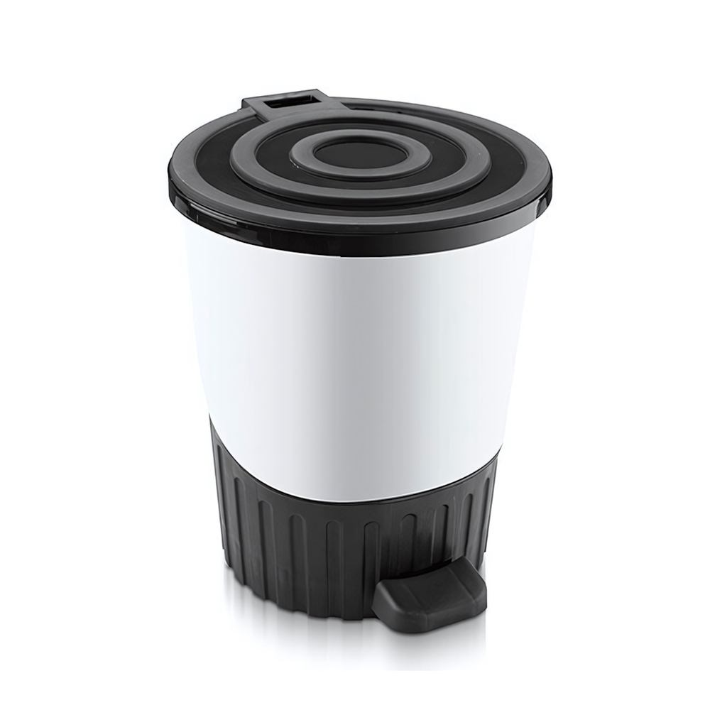 Мусорное ведро с педалью "Круги" 14 лт белый-черный