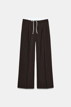 ZARA БРЮКИ С ШИРОКИМИ ШТАНИНАМИ И ДВОЙНЫМ ПОЯСОМ, КОРИЧНЕВЫЙ
