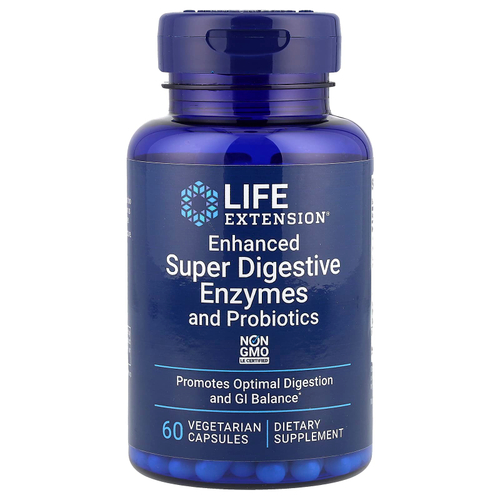 Life Extension, усовершенствованная суперсмесь пищеварительных ферментов и пробиотиков, 60 вегетарианских капсул
