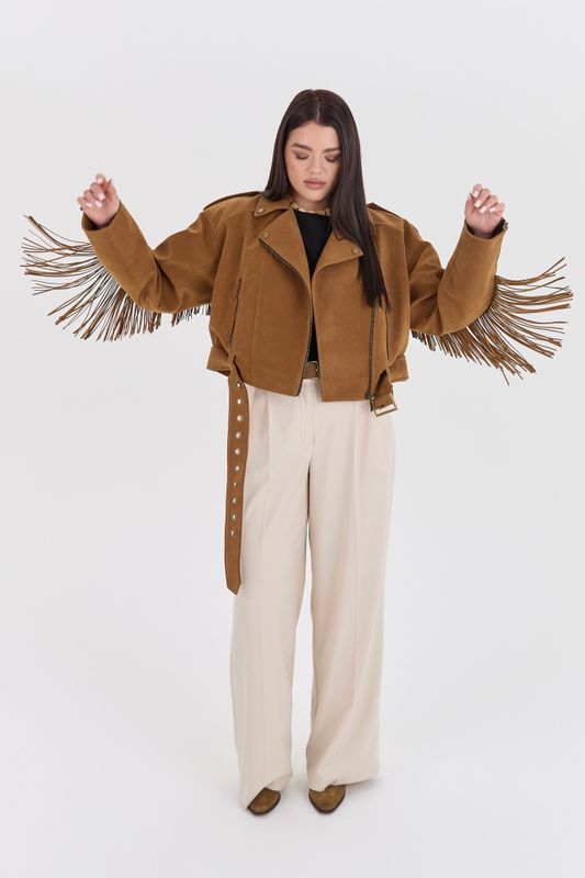 Куртка из искусственной замши, коричневая