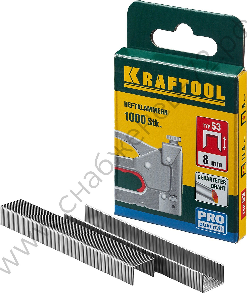 KRAFTOOL тип 53 (A/10/JT21) 8 мм, 1000 шт, калибр 23GA, скобы для степлера (31670-08)