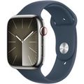 Apple Watch Series 9 GPS + Cellular 45mm Silver Stainless Steel Case with Storm Blue Sport Band